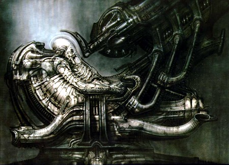 La nave espacial en el planeta extraño, otro de los conceptos visuales de 'Alien' creados por Giger La nave espacial en el planeta extraño, otro de los conceptos visuales de 'Alien' creados por Giger