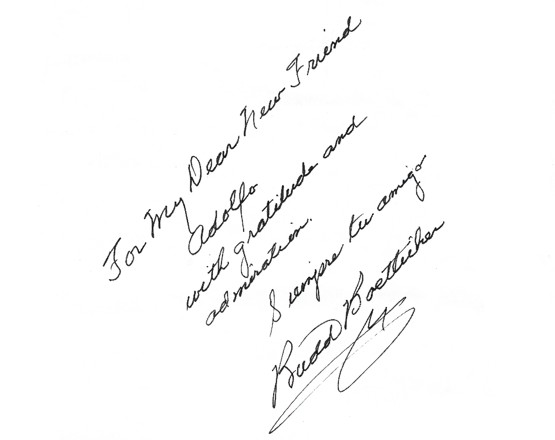 Dedicatoria manuscrita de Boetticher a Adolfo, por el libro que le había dedicado 1995-dedicatoria_Boetticher